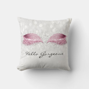 Silver Grey Girl Makeup Lashes Hello Gorgeous Pink Throw Pillow