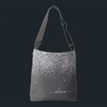 Silver Grey Girly Glitter Sparkle Monogram Name Crossbody Bag<br><div class="desc">Silver and Grey (Grey) Glitter anniversary,  baby shower or bachelorette party gift for someone that loves glam luxury and chic styles.</div>