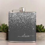 Silver Grey Girly Glitter Sparkle Monogram Name Hip Flask<br><div class="desc">Silver and Charcoal Grey (Grey) Faux Sparkle Glitter Monogram Name and Initial Party Flask. This makes the perfect sweet 16 birthday,  wedding,  bridal shower,  anniversary,  baby shower or bachelorette party gift for someone that loves glam luxury and chic styles.</div>