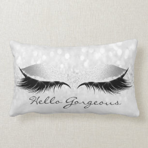 Silver Grey Girly Makeup Lashes Hello Gorgeous Lumbar Pillow
