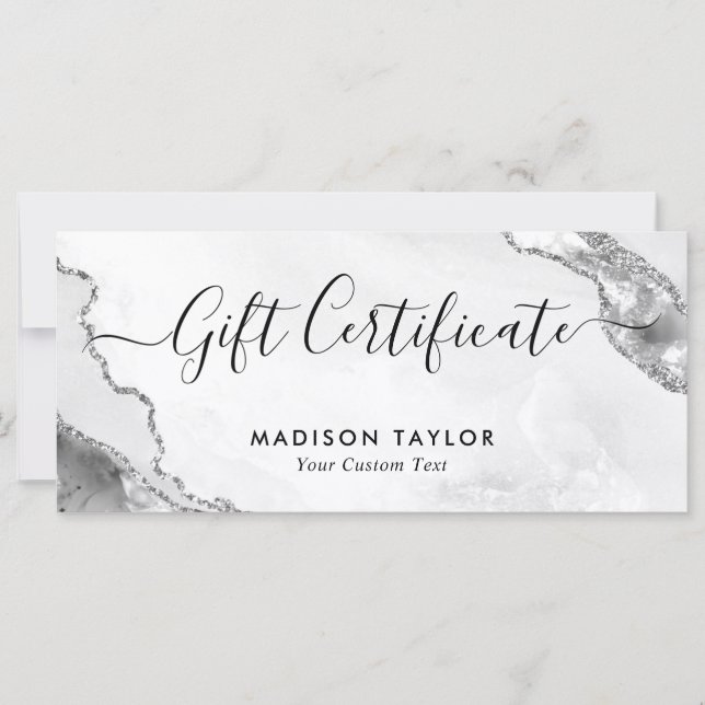 Silver Grey Glitter Agate Certificate Gift Card (Front)