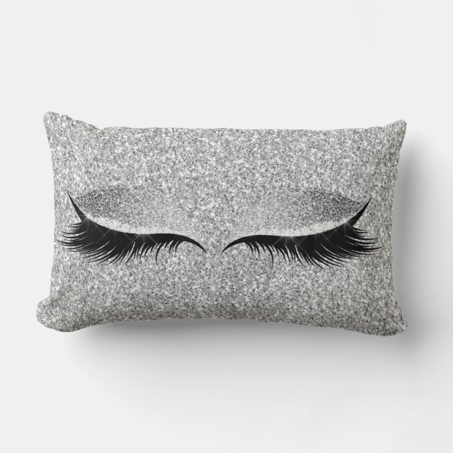 Silver Grey Glitter Black Glam Make Up Beauty Lumbar Pillow (Front)