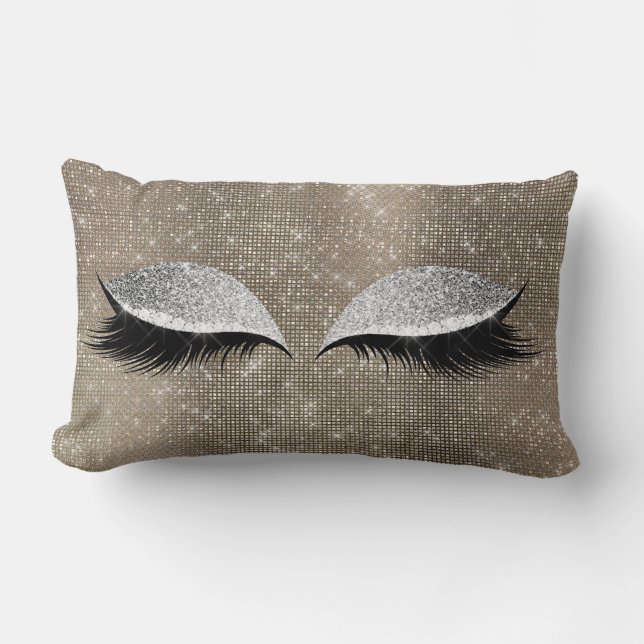 Silver Grey Glitter Black Glam Make Up Gold Sequin Lumbar Pillow (Front)