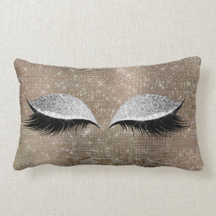 Silver Grey Glitter Black Glam Make Up Gold Sequin Lumbar Pillow