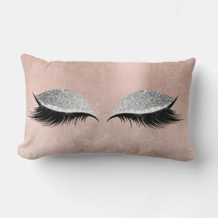 Silver Grey Glitter Black Glam Make Up Grey Pink Lumbar Pillow