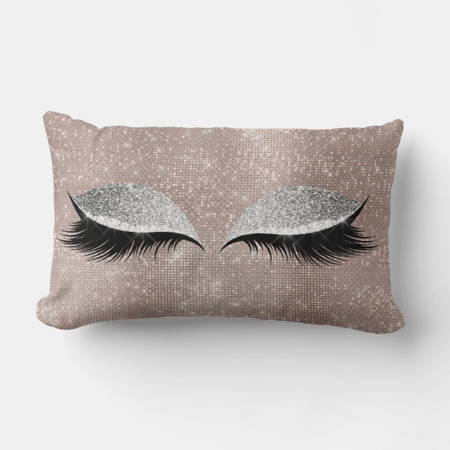 Silver Grey Glitter Black Glam MakeUp Blush Sequin Lumbar Pillow (Front)