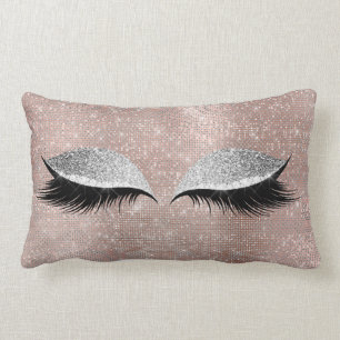 Silver Grey Glitter Black Glam MakeUp Blush Sequin Lumbar Pillow