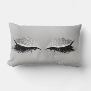 Silver Grey Glitter Black Glam Makeup Eyes Beauty Lumbar Pillow
