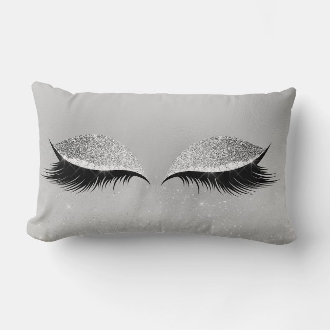 Silver Grey Glitter Black Glam Makeup Eyes Beauty Lumbar Pillow (Front)