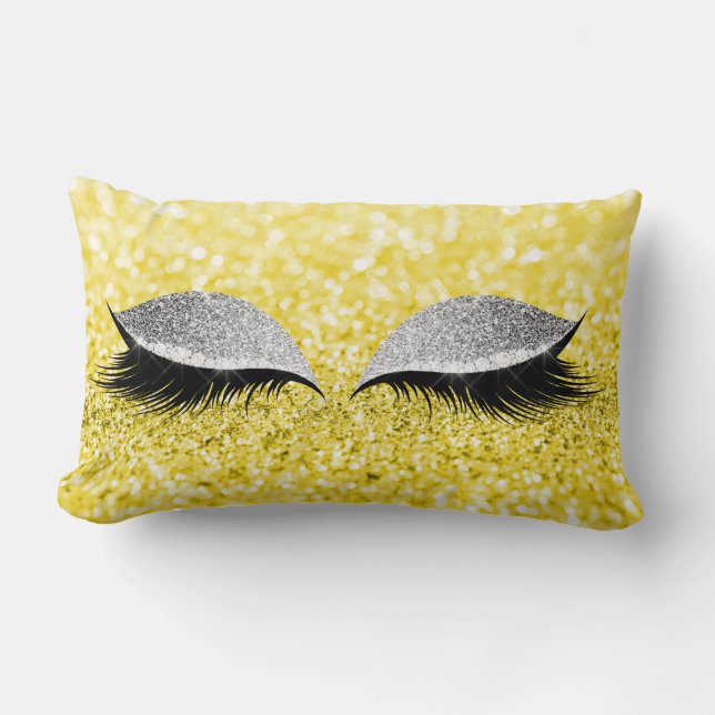 Silver Grey Glitter Black Glam Makeup Yellow Lemon Lumbar Pillow (Front)