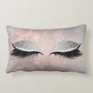 Silver Grey Glitter Black Makeup Crystals Pink Lumbar Pillow
