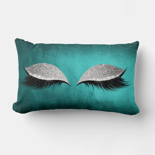 Silver Grey Glitter Black  Makeup Crystals Teal Lumbar Pillow (Front)