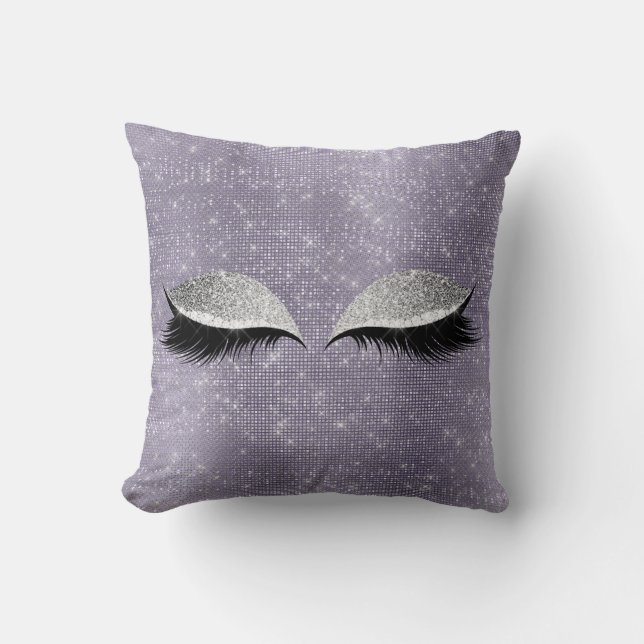 Silver Grey Glitter Black MakeUp Purple Sequin Throw Pillow (Front)