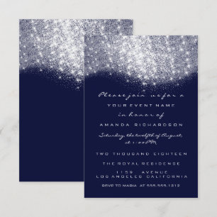 Silver Grey Glitter Blue Navy Formal Invitation