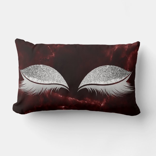 Silver Grey Glitter Burgundy Makeup Marble Black Lumbar Pillow (Front)