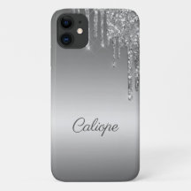 Silver Grey Glitter Drip Ombre Personalized