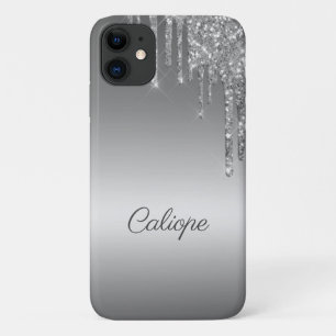 Silver Grey Glitter Drip Ombre Personalized iPhone 11 Case