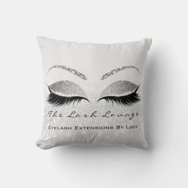 Silver Grey Glitter Eyes Makeup Lash Beauty Glam Throw Pillow (Front)