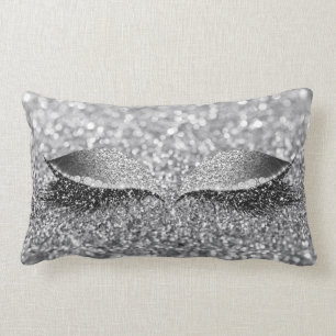 Silver Grey Glitter Lash Glam Makeup Monochroatic Lumbar Pillow