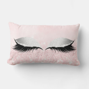 Silver Grey Glitter Lash Glam Makeup Pink Pastel Lumbar Pillow