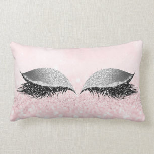 Silver Grey Glitter Lash Glam Makeup Pink Princess Lumbar Pillow