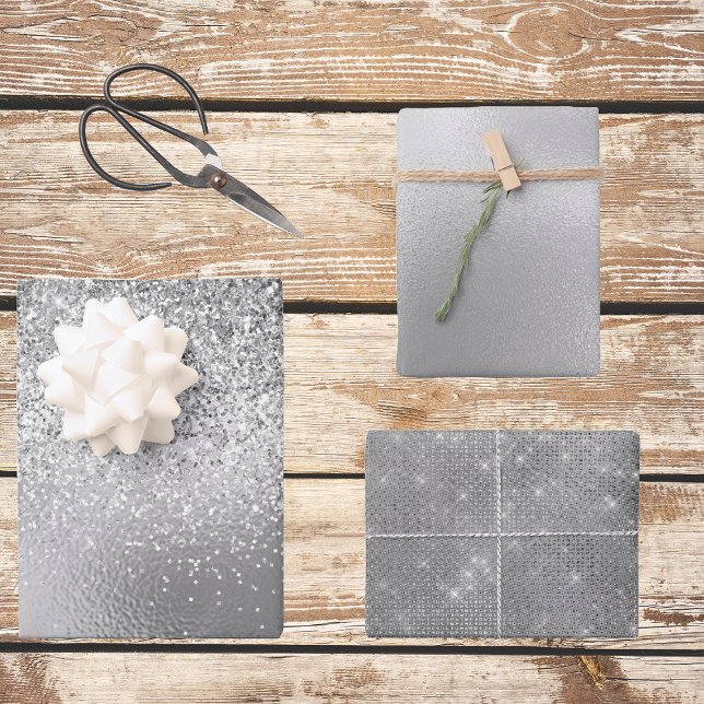 Silver Grey Glitter look Foils Wrapping Paper Sheet (Creator Uploaded)
