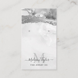 Silver Grey Glitter Marble Agate Jewellery Display Business Card