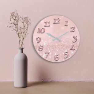 Silver Grey Glitter Minimal Pink Rose Blush Girly Large Clock