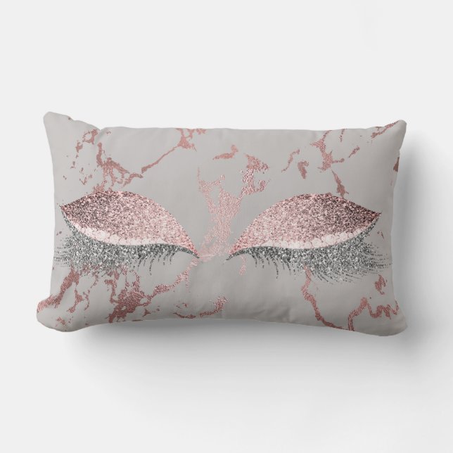 Silver Grey Glitter Rose Gold Pink  Makeup Marble Lumbar Pillow (Front)