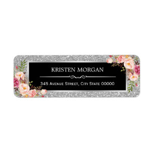 Silver Grey Glitter Sparkles Classy Pink Floral