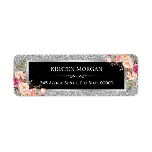 Silver Grey Glitter Sparkles Classy Pink Floral (Front)