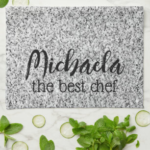 Silver grey glitter sparkles Custom name best Chef Kitchen Towel