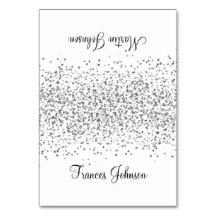 Silver Grey Glitter White Two Name Place Cards