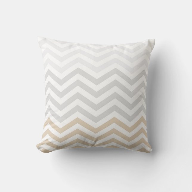 Silver Grey Gold Chevron Throw Pillow (Front)