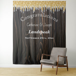 Silver Grey Gold Glitter Dripping Wedding Tapestry