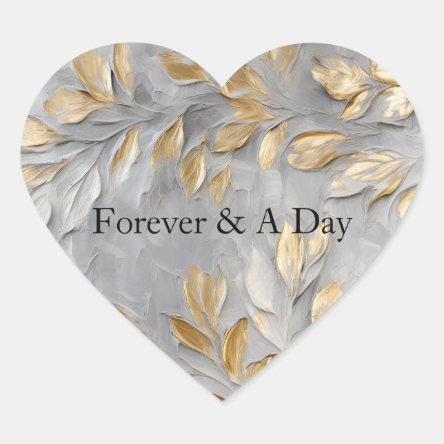 Silver Grey Gold Leaves Heart Sticker (Front)