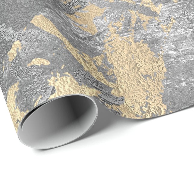 Silver Grey Gold Marble Shiny Metallic Grungy VIP Wrapping Paper (Roll Corner)