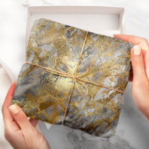 Silver Grey Gold Marble Shiny Metallic Stroke Lux Wrapping Paper