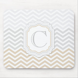 Silver Grey Gold Monogram Chevron Mouse Pad