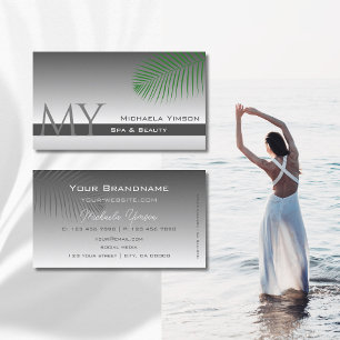 Silver Grey Gradient Palm Leaf Monogram Simply Business Card