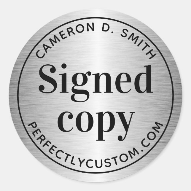 Silver grey gradient signed copy author website classic round sticker (Front)
