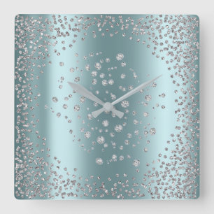 Silver Grey Graphite Diamond Crystals Tiffany Square Wall Clock