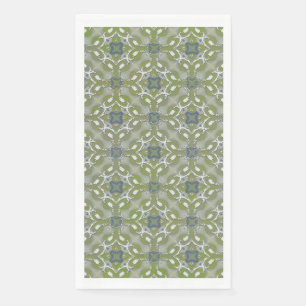 Silver Grey Green Blue Metallic Filigree Pattern Napkin