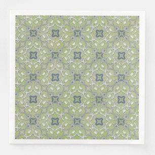 Silver Grey Green Blue Metallic Filigree Pattern Napkin