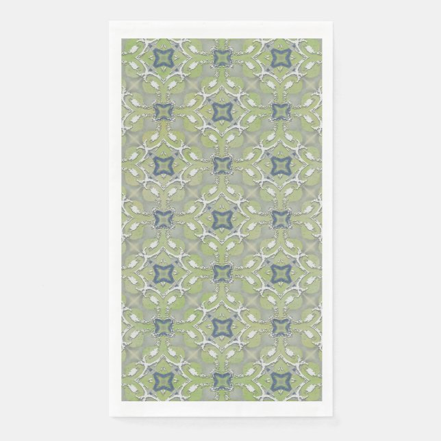 Silver Grey Green Blue Metallic Filigree Pattern Napkin (Front)