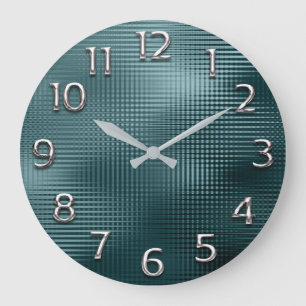Silver Grey Grey Arabic Numbers Teal Minimalism Large Clock