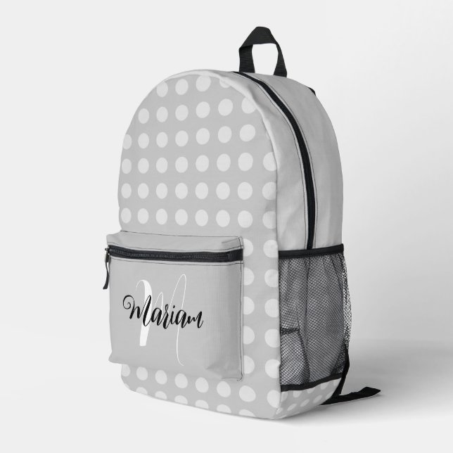 Silver Grey Grey Colour - Initial Name Monogram  Printed Backpack (Back Corner Right)