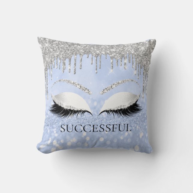 Silver Grey Grey Eyelashes Glitter Spark Name Blue Throw Pillow (Front)