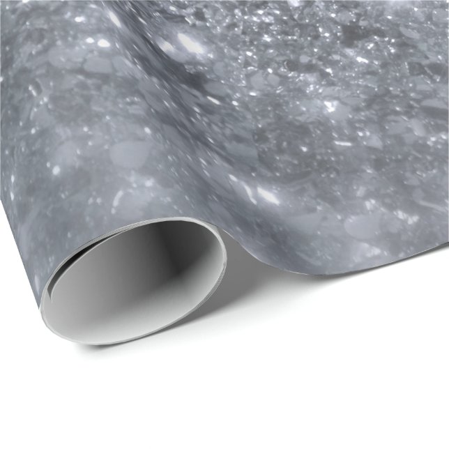 Silver  Grey Grey Glitter Delicate White Sparkly Wrapping Paper (Roll Corner)