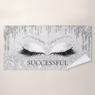 Silver Grey Grey Glitter Effect Eyes Makeup Name Bath Towel